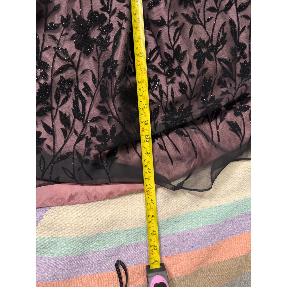 Vintage Night Way Formal Maxi Skirt Sz10 Black Floral Flocked Mesh Gothic Prom - Picture 7 of 7